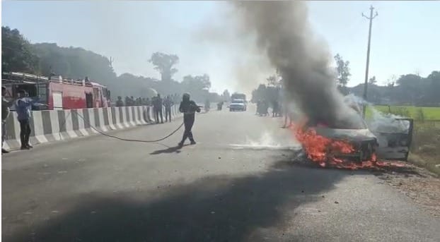 Moving car turns into a fireball