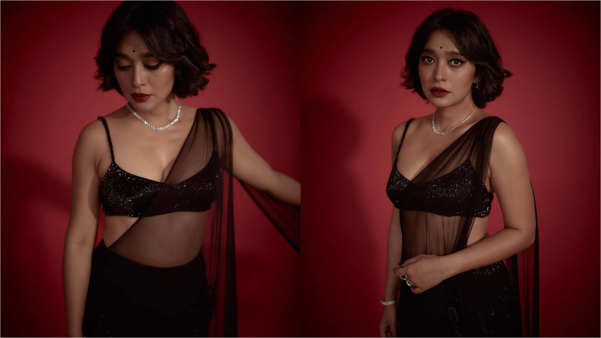 sayani gupta black saree in pre wedding party bash look stunning
