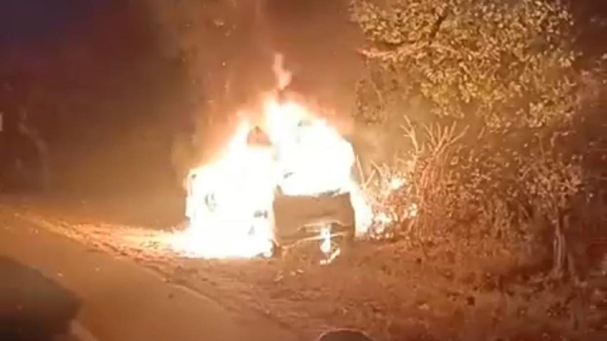 two dead, six injured as car catches fire after hitting tree