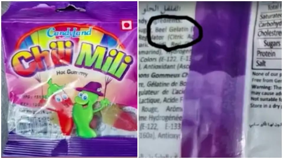 Made in Pakistan toffee being sold in Udaipur beef gelatin written on packet