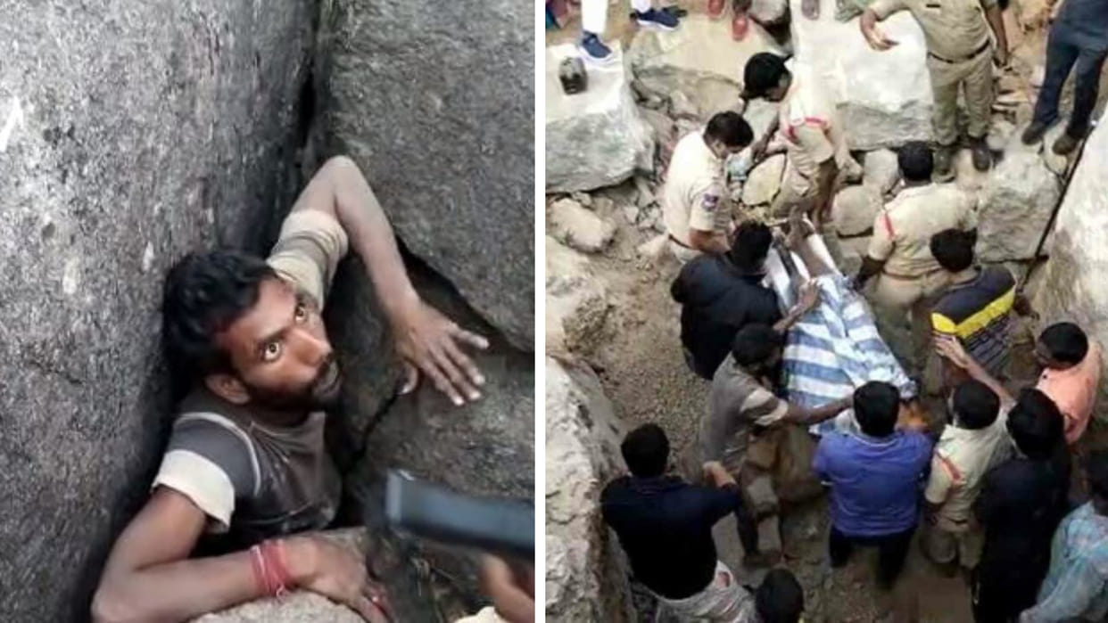Man stuck between rocks for three days safely rescued in Telangana