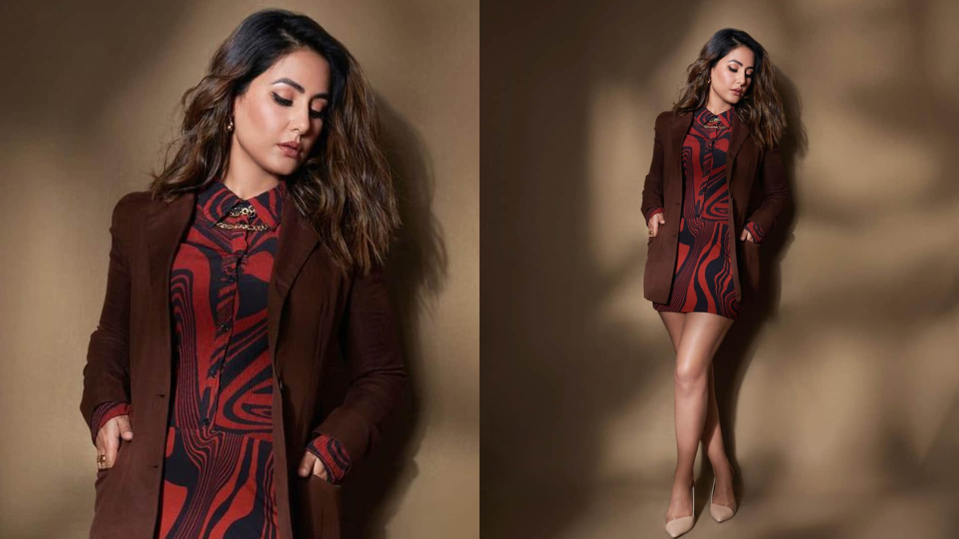 hina khan hot fashion goals in mini skirt with blazer