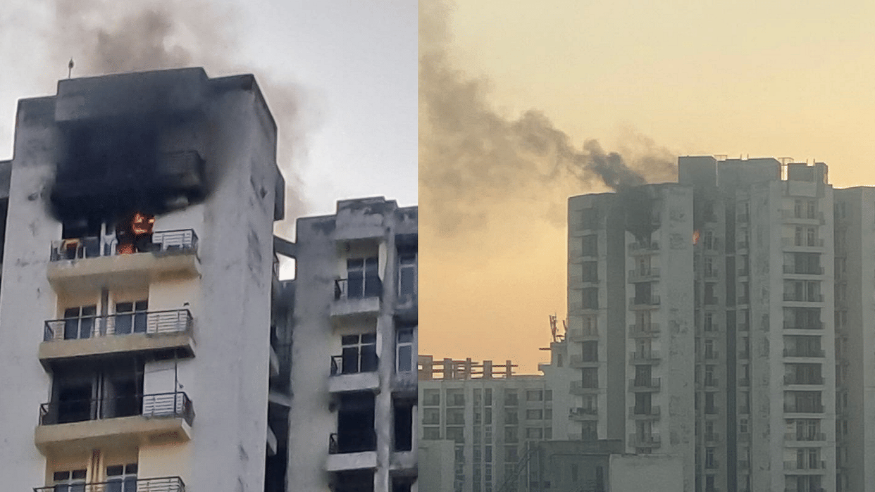 Fire broke out in a society flat in Noida fire tenders reached the spot