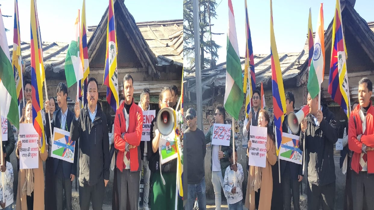 Tibetans protest against Chinese intrusion in the borders in Dharamsala, raise slogans of Bharat Mata Ki Jai