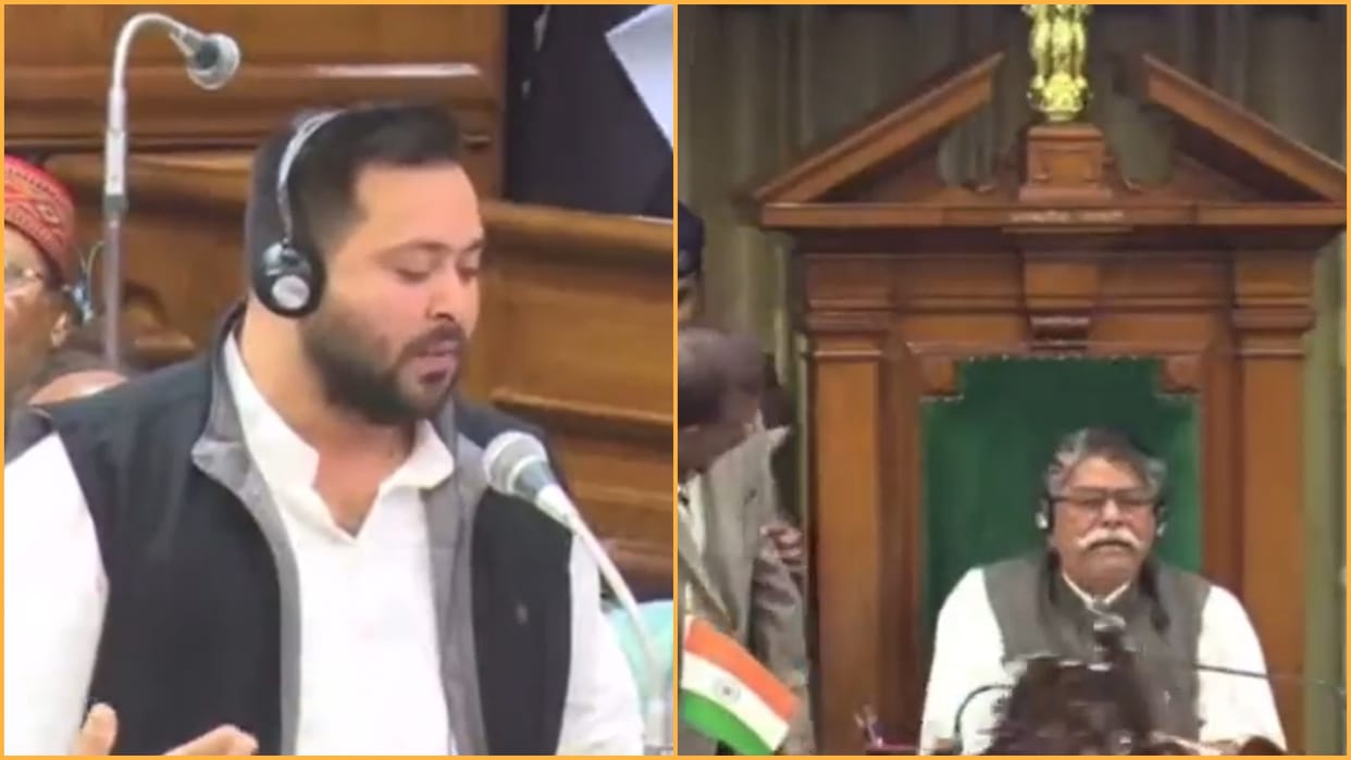 Opposition MLAs carry chairs in Bihar Assembly as Tejaswi Yadav speaks