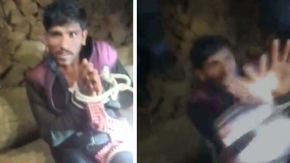 गुना में चोरी के आरोप में युवक को हाथ बांधकर पीटा गया।