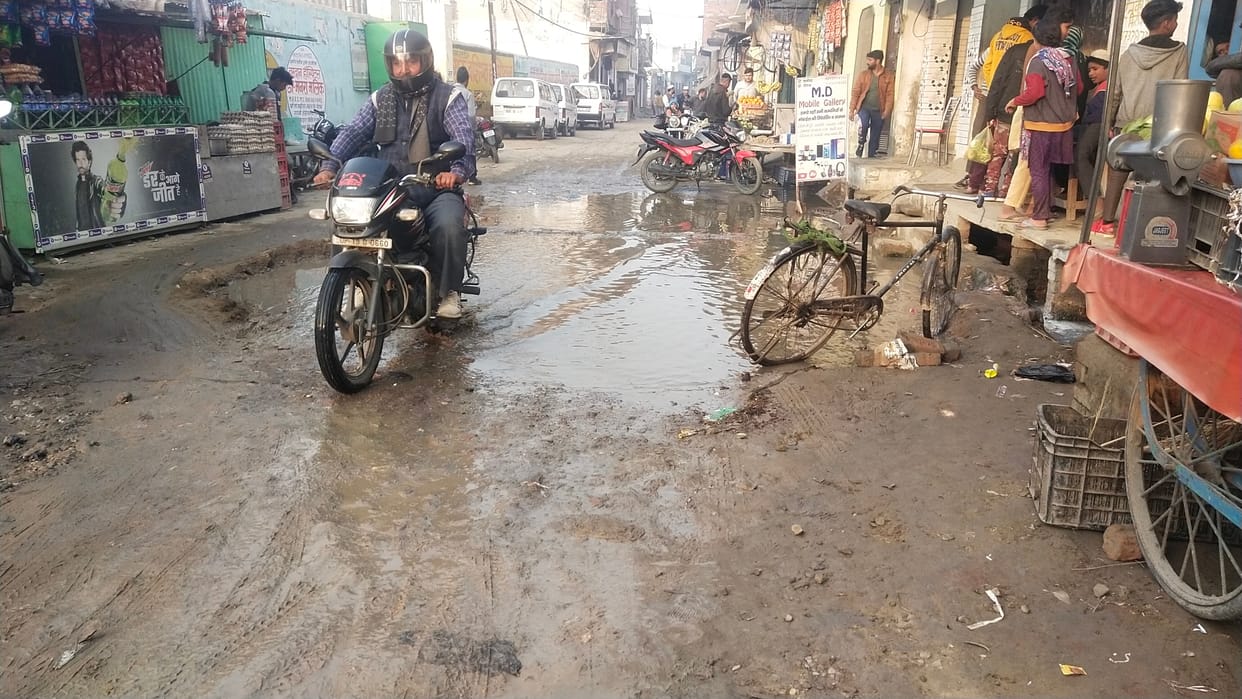 Passengers upset due to waterlogging on the main road