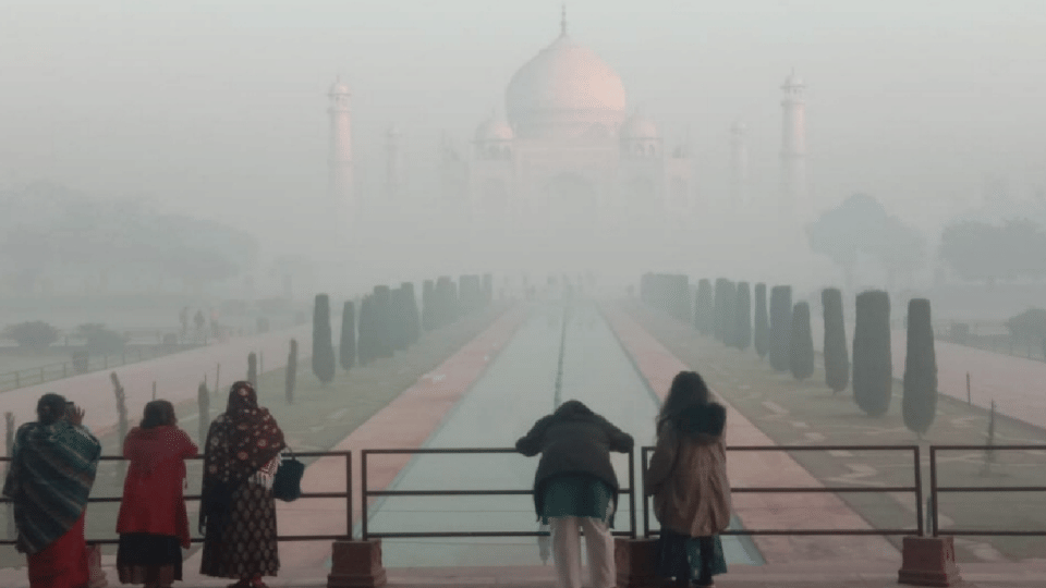 Taj Mahal hidden in the fog and dense fog alert for next two days