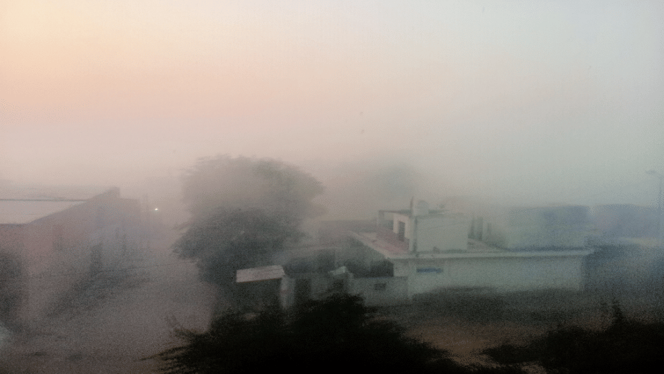 Taj Mahal hidden in the fog and dense fog alert for next two days