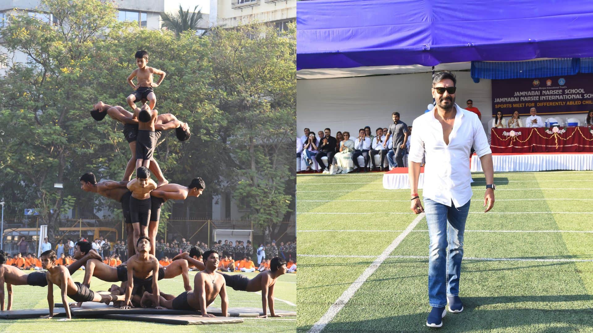 Bholaa Actor Ajay Devgn went to watch Specially Abled Children programme at Jamnabai Narsee Monjee school