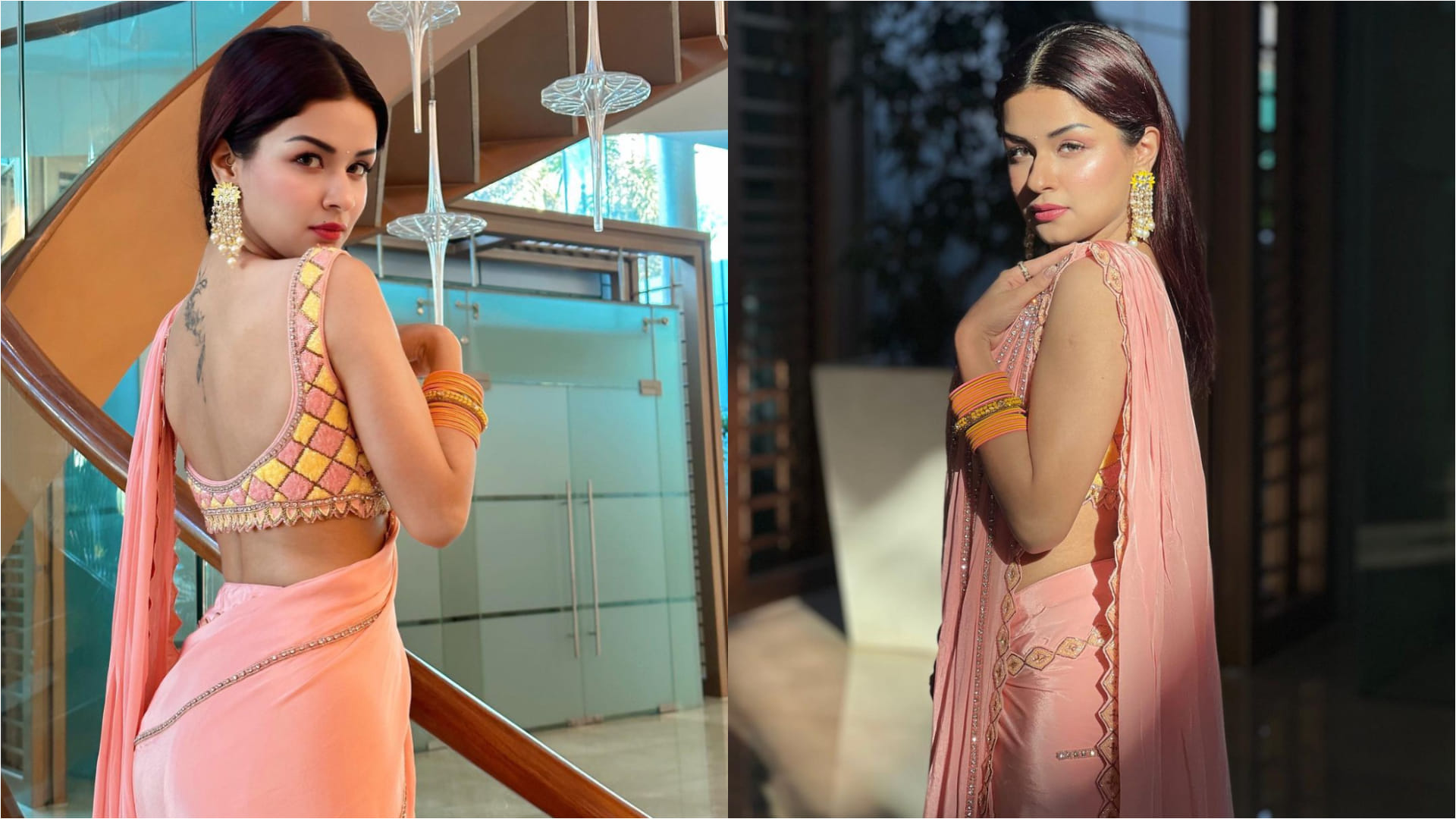 avneet kaur stunning andaz in pink saree ready for wedding