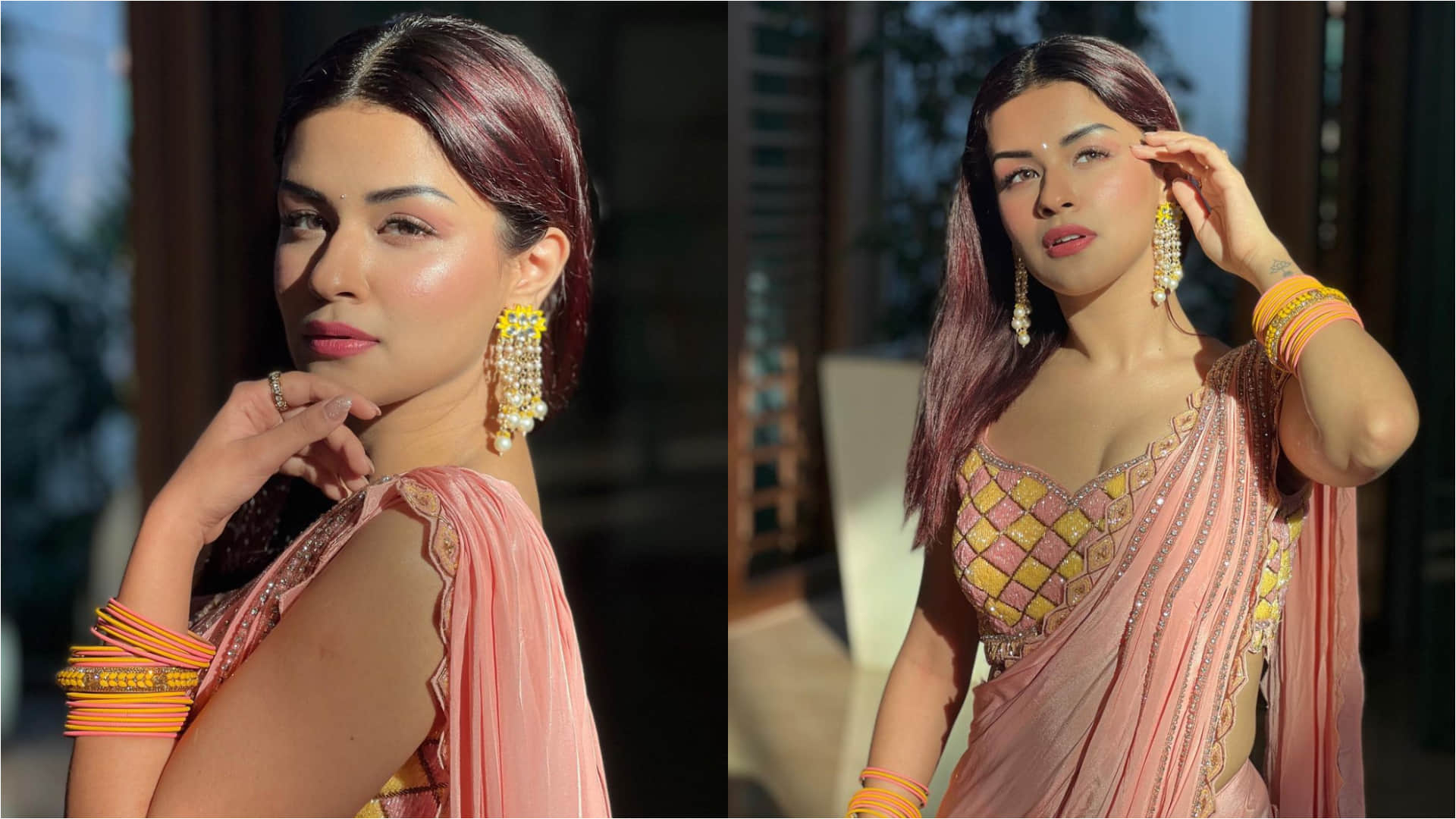 avneet kaur stunning andaz in pink saree ready for wedding