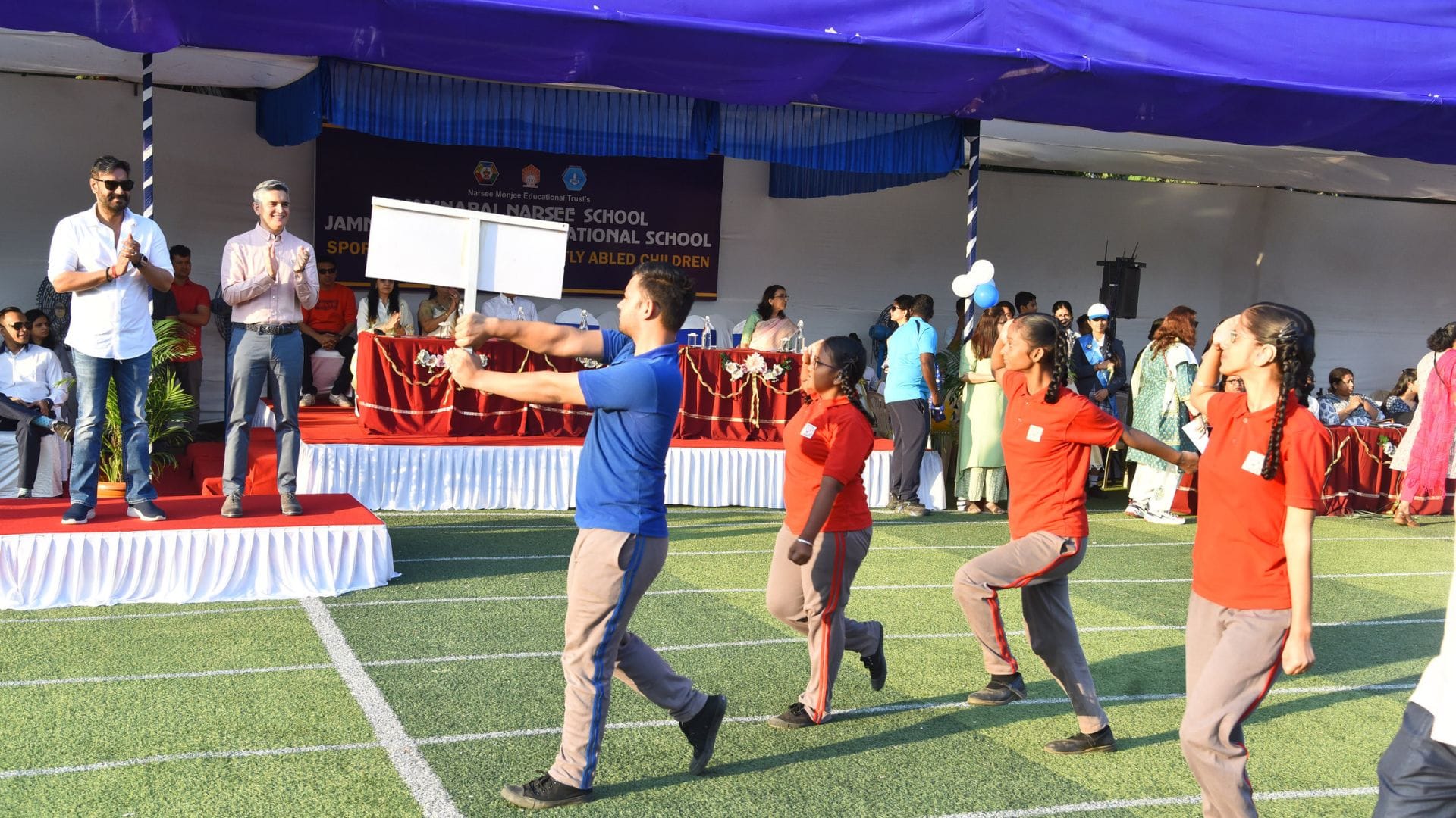 Bholaa Actor Ajay Devgn went to watch Specially Abled Children programme at Jamnabai Narsee Monjee school