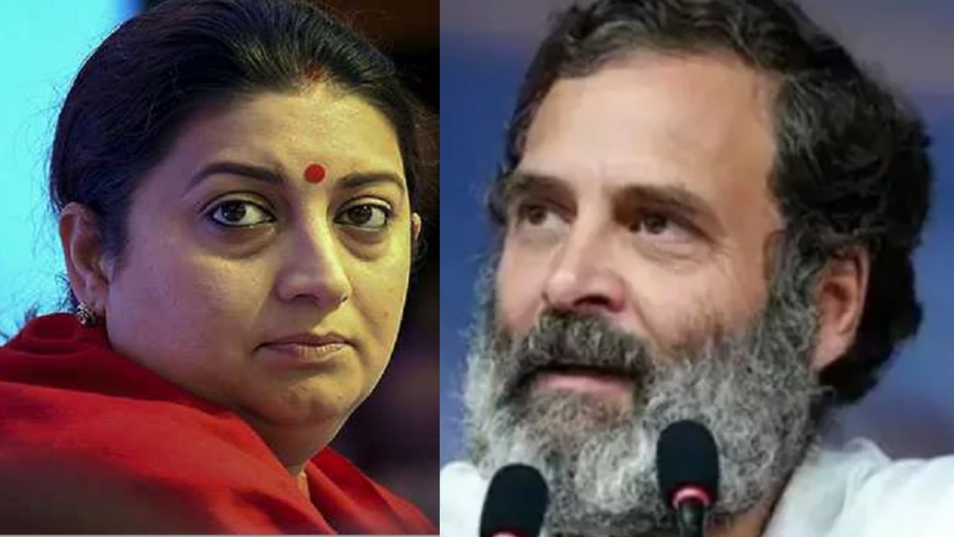 कैबिनेट मंत्री स्मृति ईरानी व कांग्रेस नेता राहुल गांधी।