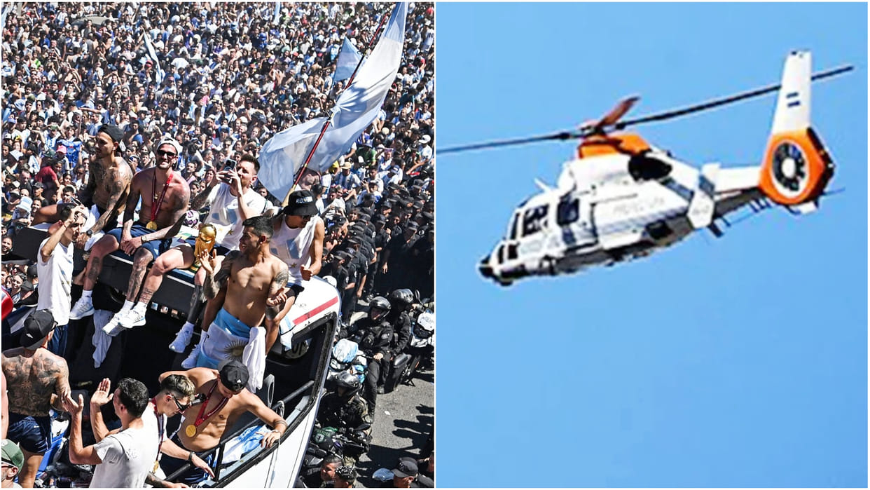 Argentina FIFA World Cup Team, Messi Evacuated On Helicopters After Celebration Parade goes wild, Video