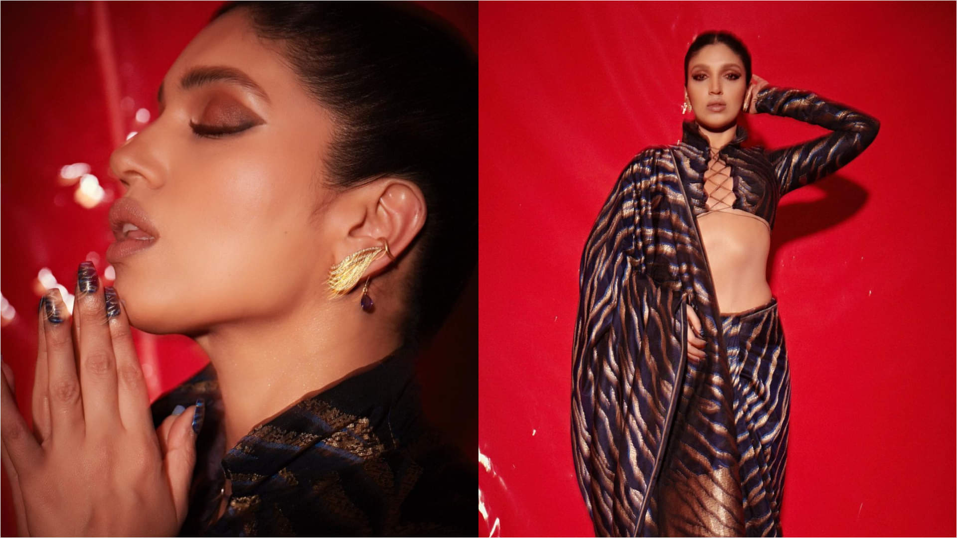 bhumi pednekar animal print saree with criss cross blouse design steal limelight