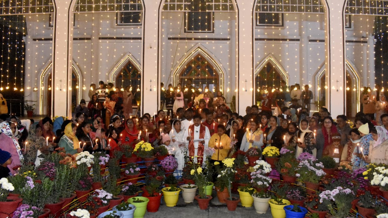 Churches shining with colorful lights of Christmas in Gorakhpur