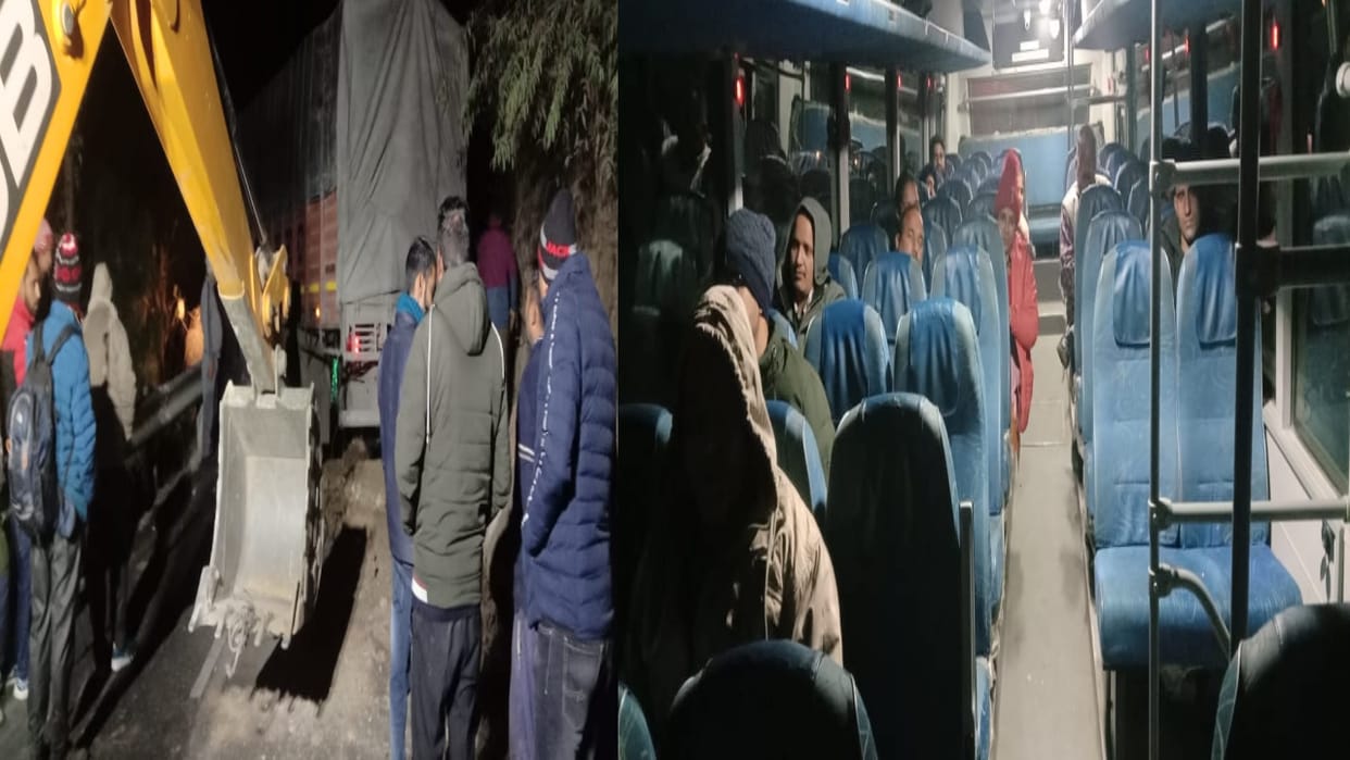 cement truck stuck on highway, NH remained blocked for two hours in mandi himachal