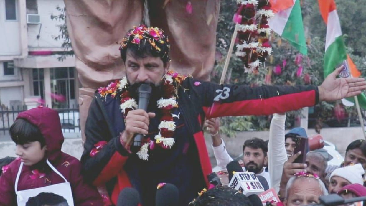 Naveen Jaihind came out of Sunaria jail on Friday after getting bail