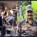 शहीद भूपेंद्र सिंह का फाइल फोटो और घर पर मौजूद परिवारीजन