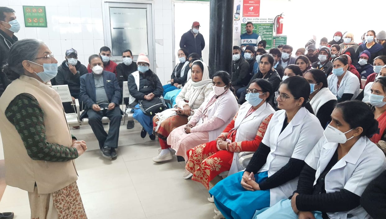 Isolation ward made of three rooms in civil hospital, arranged for 12 beds, hospitalization, taking samples of emergency and flu patients