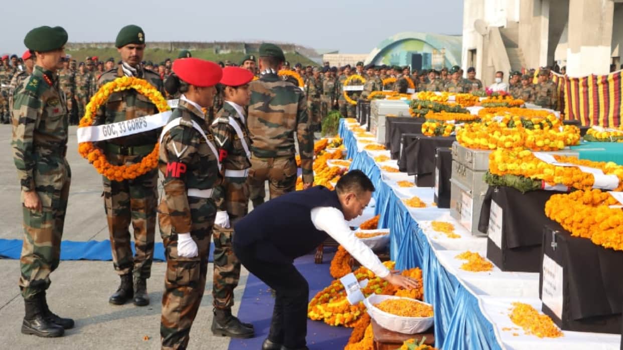Sikkim Accident Tribute paid 16 soldiers Bagdogra airport martyred previous day