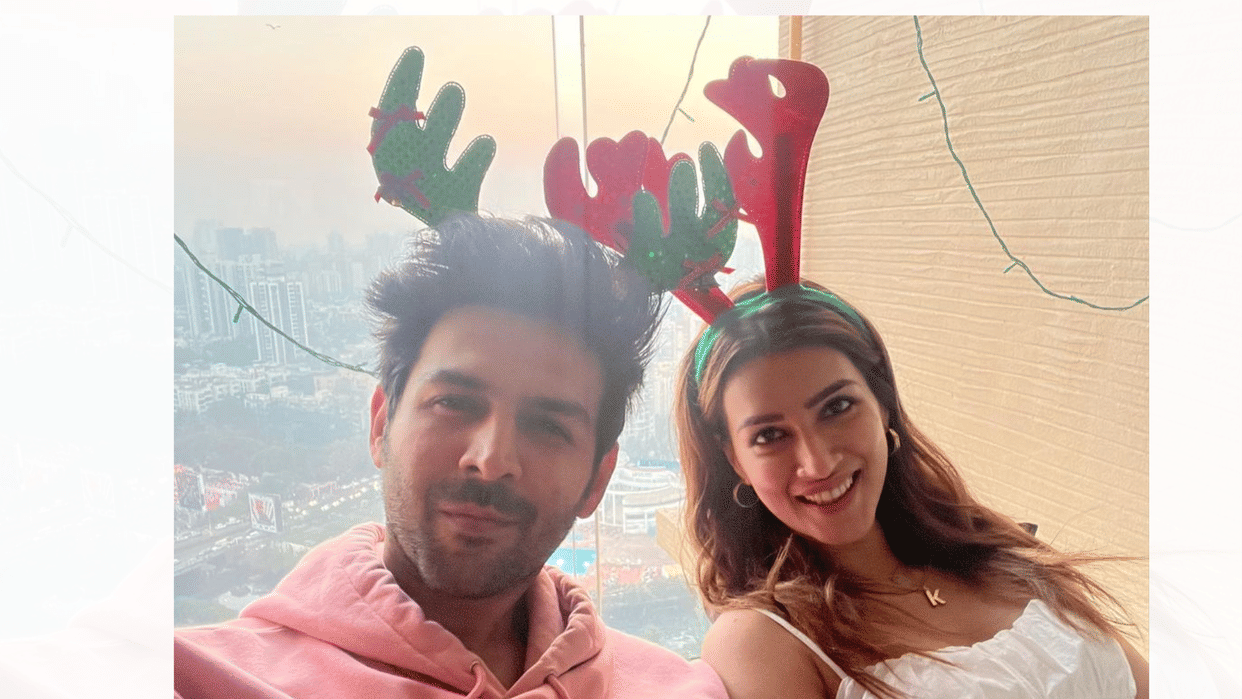 Shehzada Actor Kartik Aaryan celebrates Christmas 2022 with Kriti Sanon fans says they are in a relationship