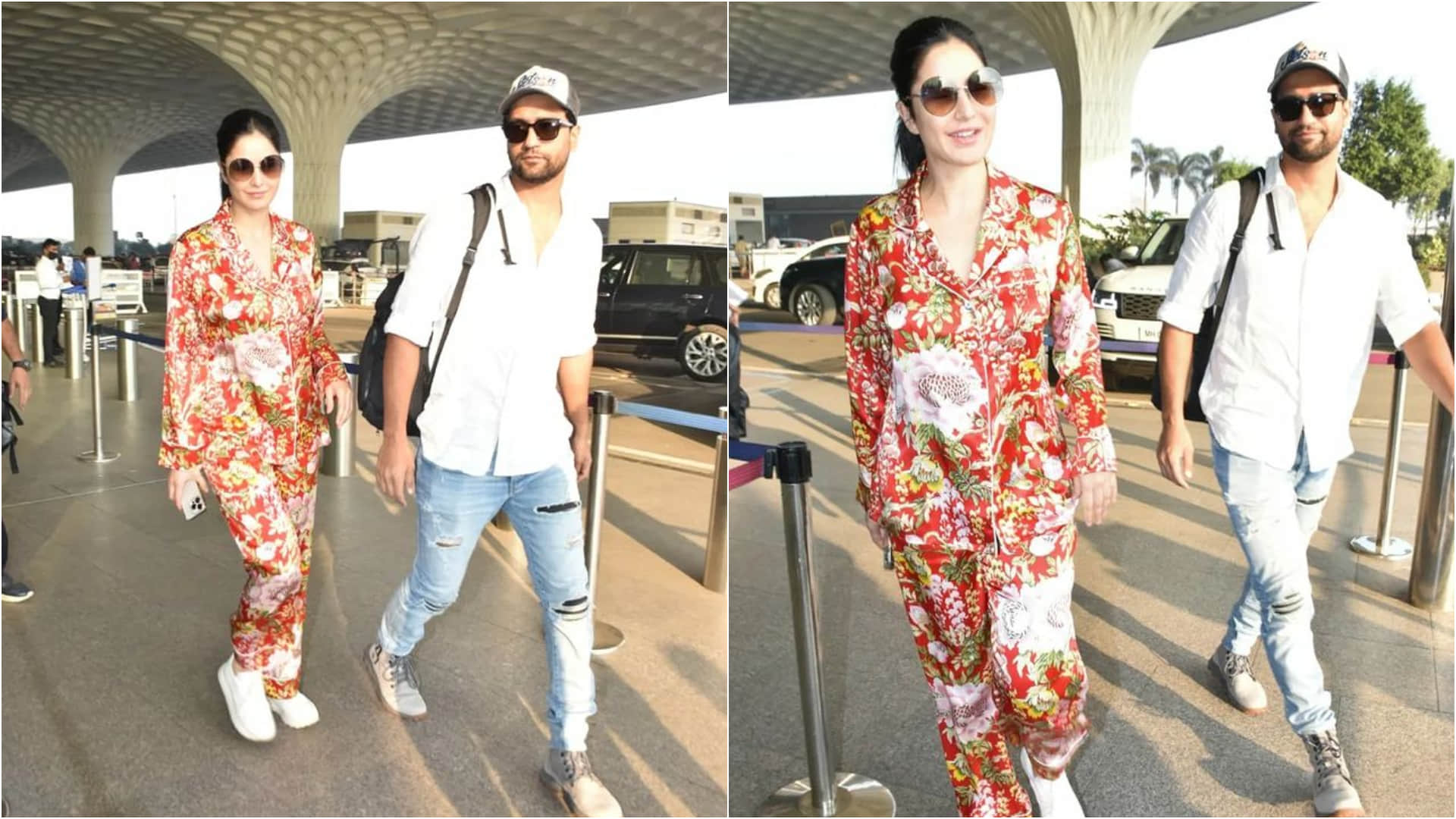 impresses katrina kaif airport look in red floral pajama set here know the cost