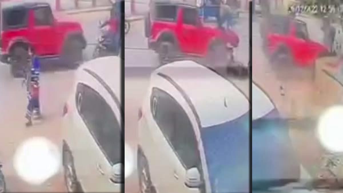 Viral Video Heart-wrenching video from Varanasi, Thar jeep rammed two bike-riding youths