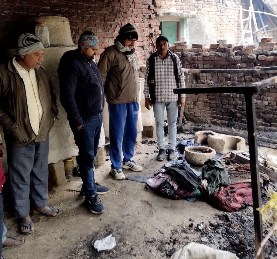 Fire started due to spark of bonfire, goods burnt