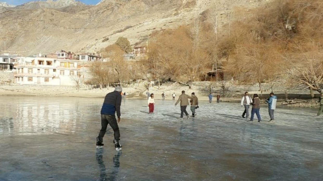 youth ice skating training in kinnaur nako lake freeze in kinnaur