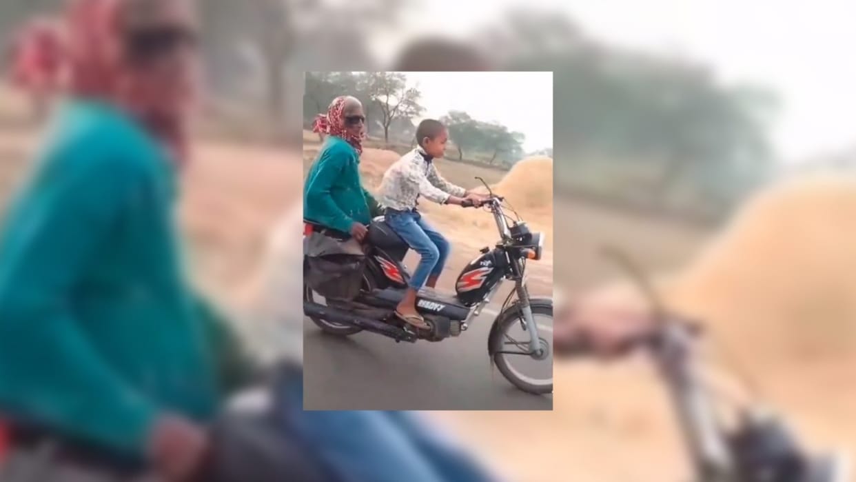 Stunt Viral Video Dadi Riding On High Speed Moped Child Video Goes Viral On Internet