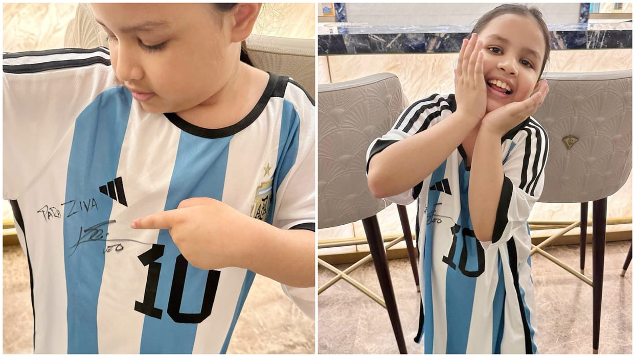 MS Dhoni daughter Ziva got Messi's signed jersey on Christmas, Sakshi shared cute photo