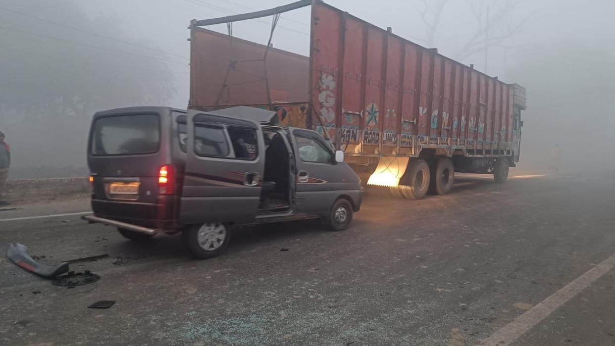 woman died after a car rammed into a truck parked on Pilibhit bypass
