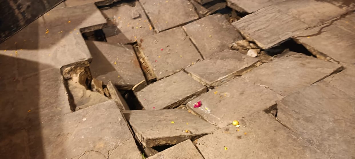 PHOTOS Land subsided at Sheetla Ghat during Ganga Aartia woman got trapped