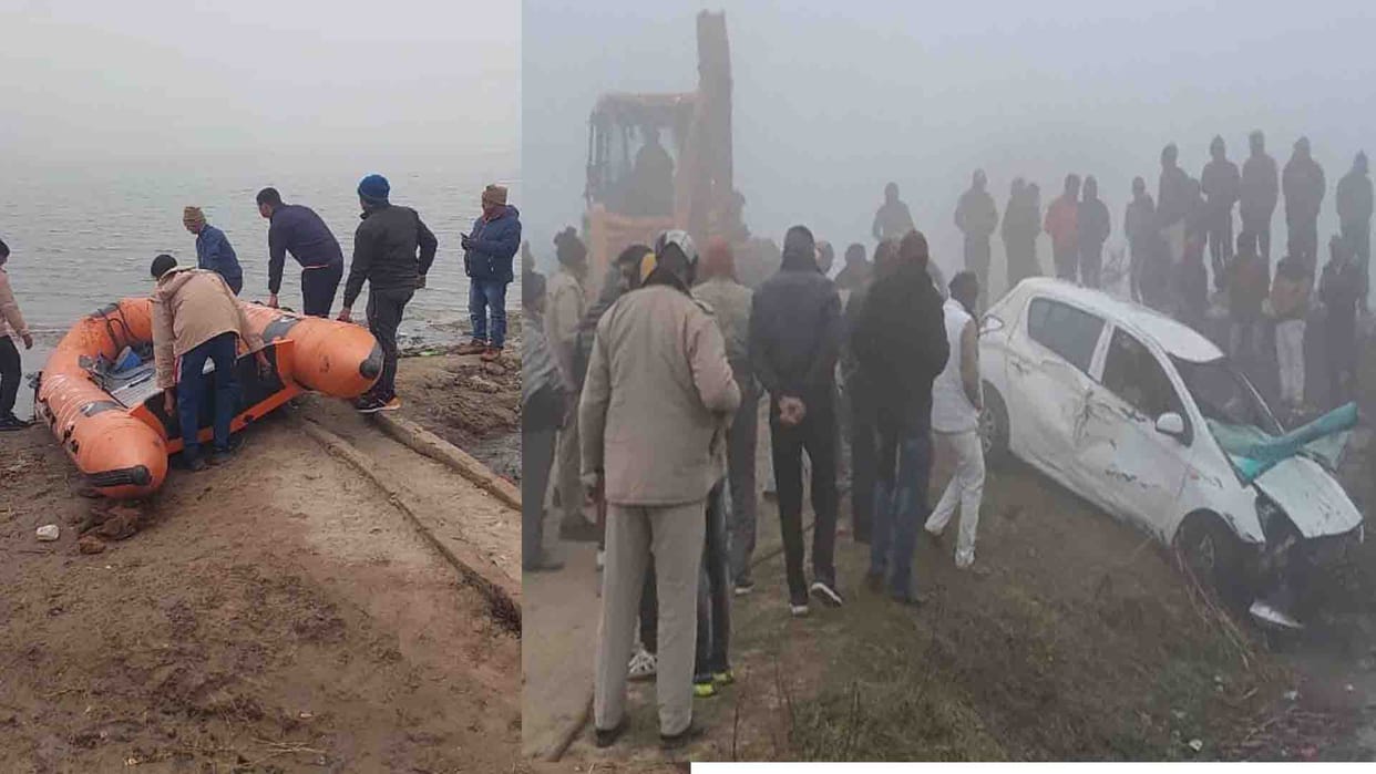 Auraiya: Breaking the railing of Yamuna bridge and car fell into the river, chief engineer of Navy died