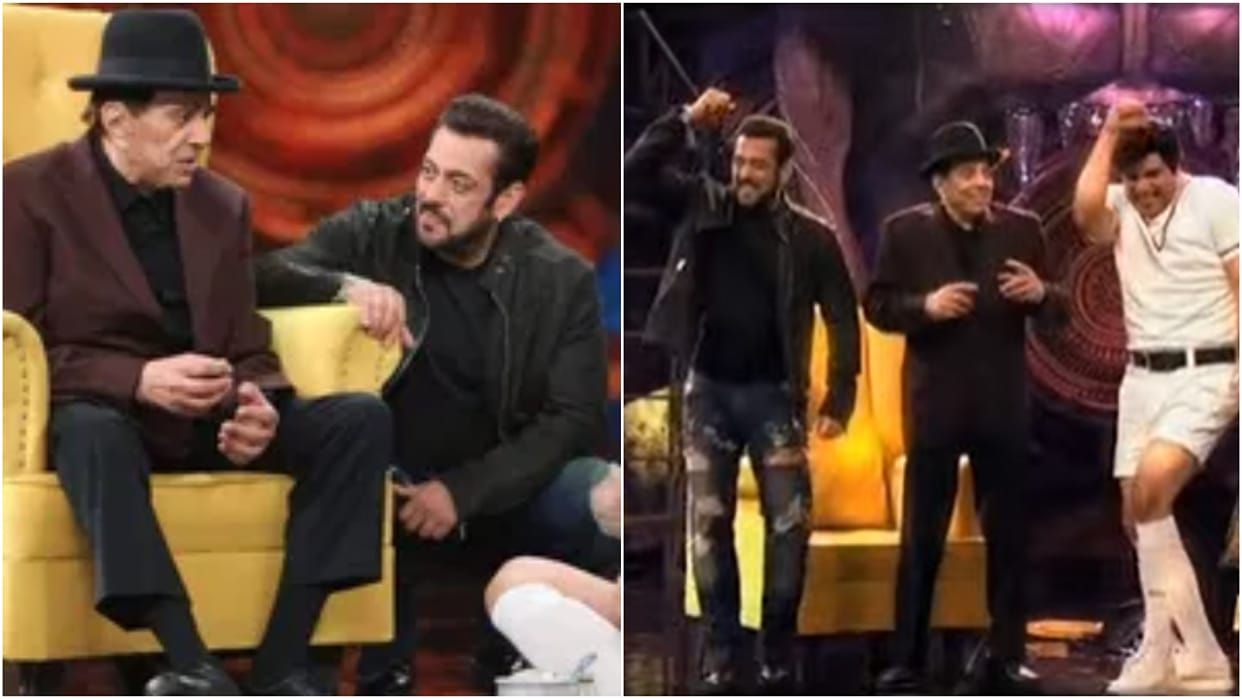 Bigg boss 16 shanivaar ka vaar dharmendra dance with salman khan new year 2023 party in BB house
