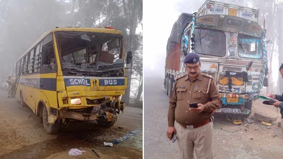 22 children injured after school bus collided with truck in Yamunanagar
