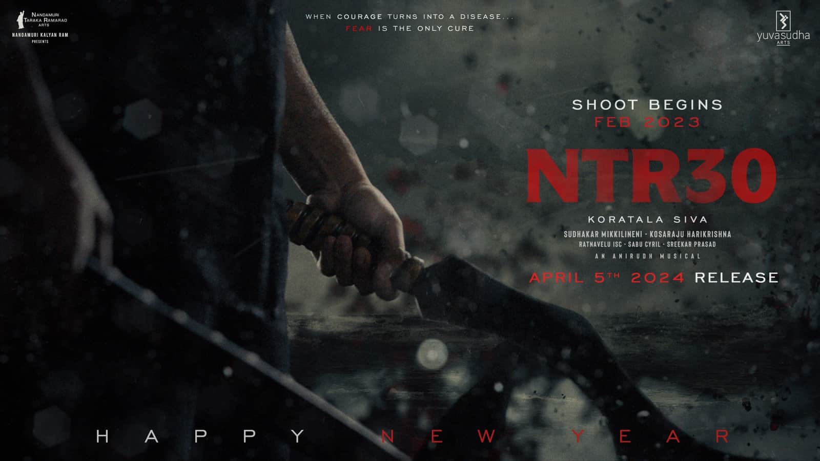 Jr NTR wishes fans new year 2024 release Devara new poster first glimpse film teaser to be out on 8 January