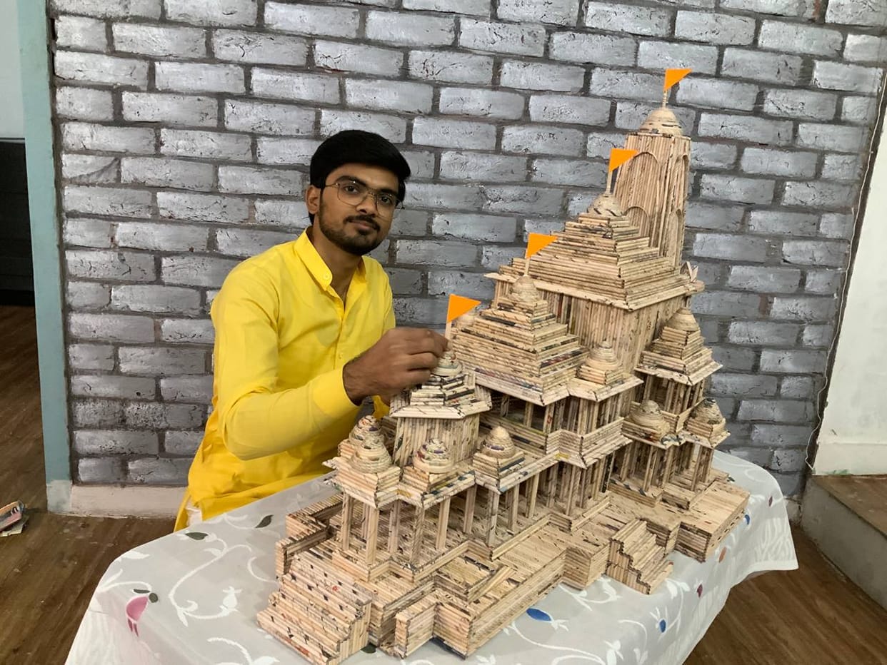 Tushar Sharma from Muzaffarnagar made a model of Ram temple being built in Ayodhya with 8000 sticks