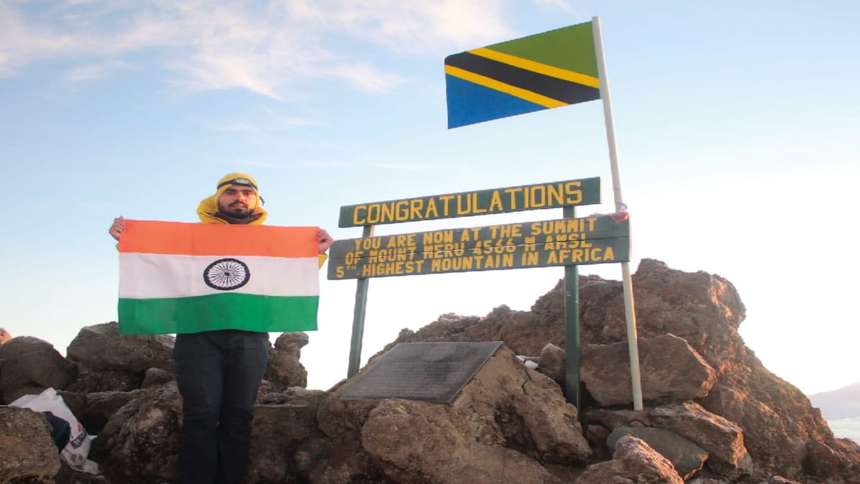 Young mountaineer Nitish Singh hoisted tricolor on Africa Mount Meru in 42 hours
