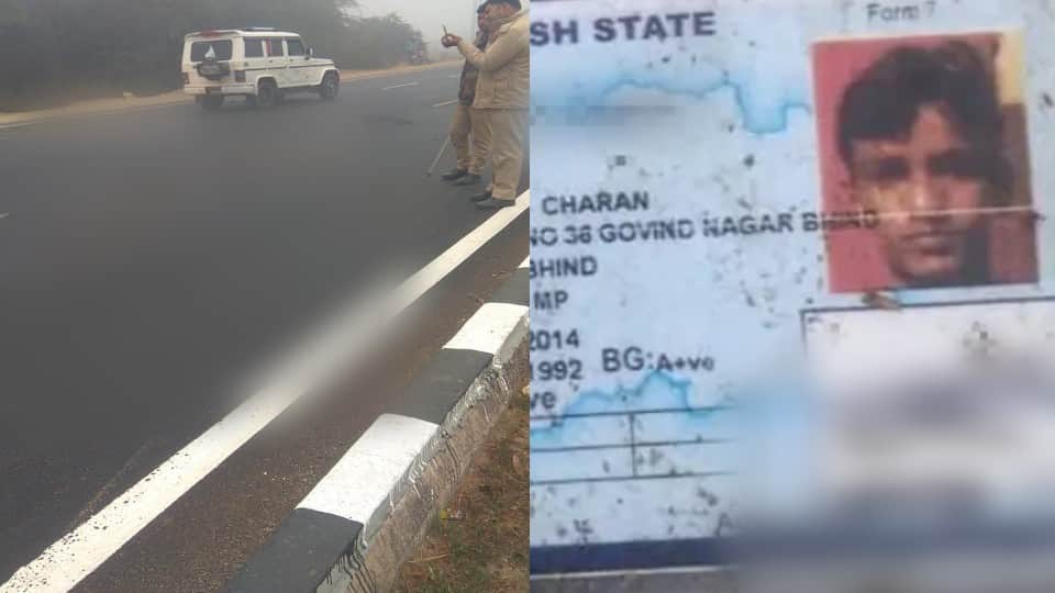 Many vehicles crushed the dead body of a young man on the highway in Agra