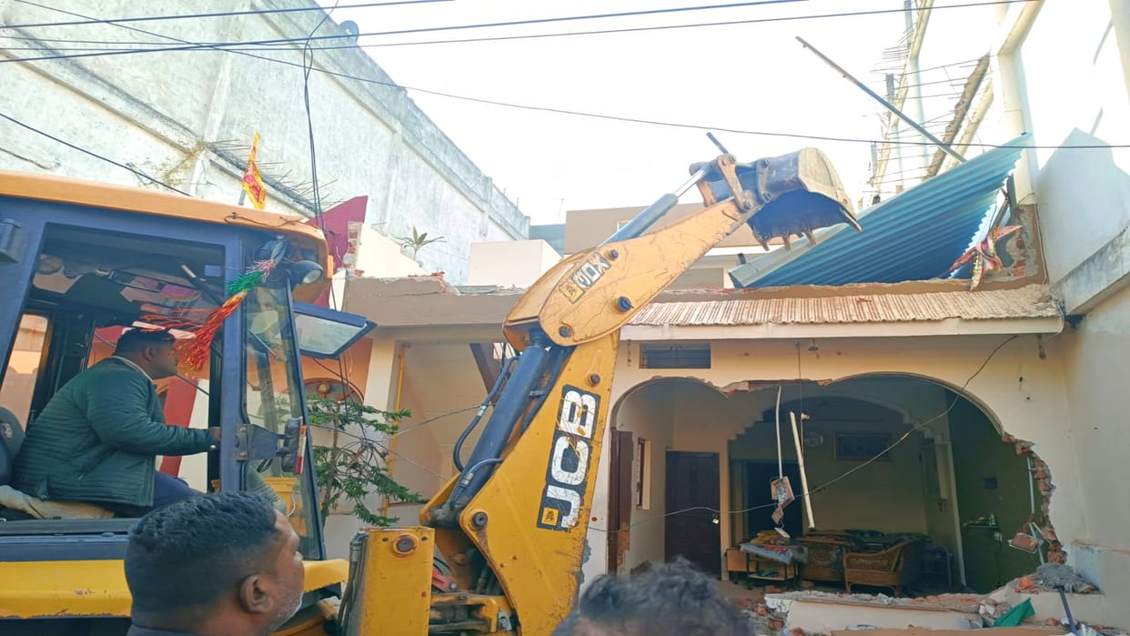 Corporation demolished illegal construction on house in Shriram Nagar