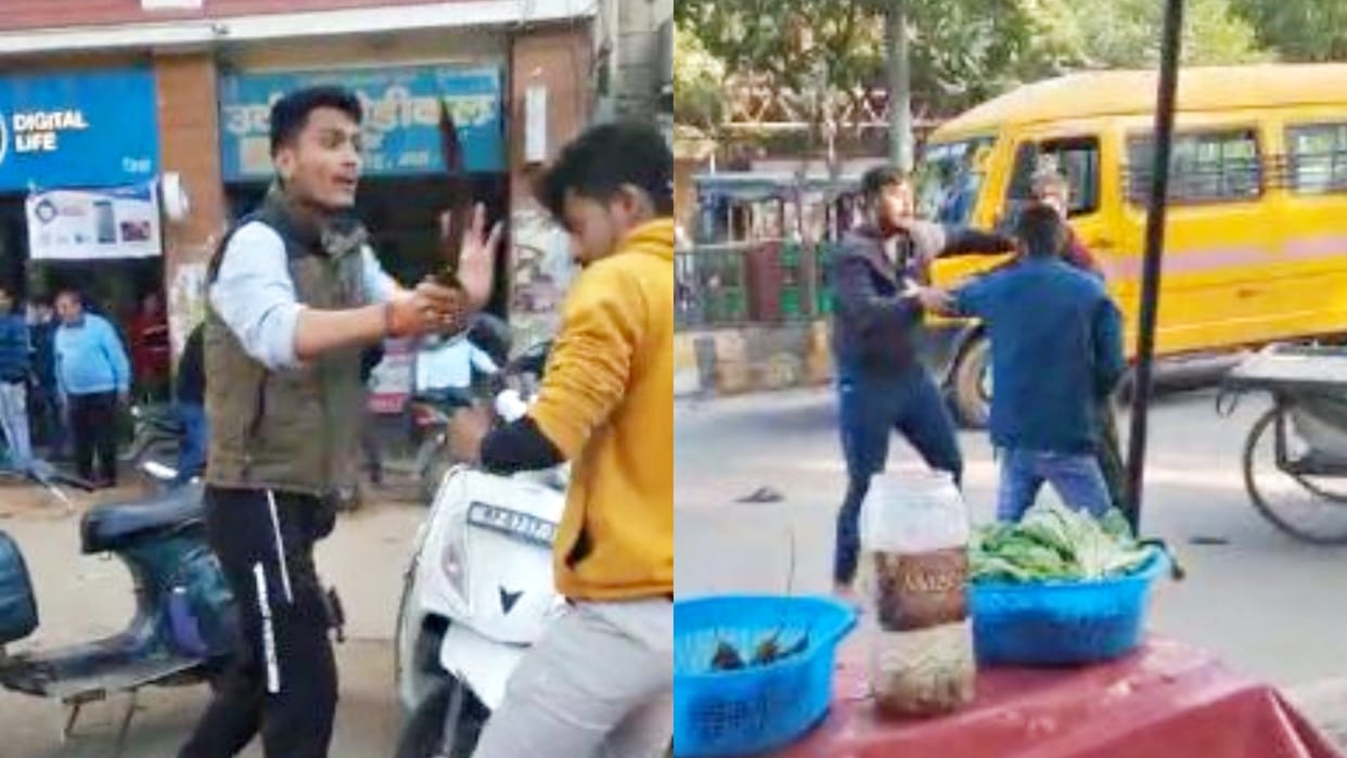 Students fight on the middle of the road in Gwalior