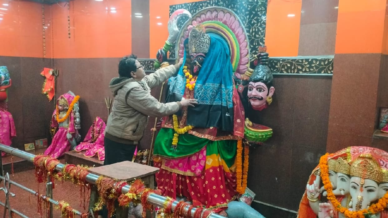 God dressed in warm clothes in cold gorakhpur