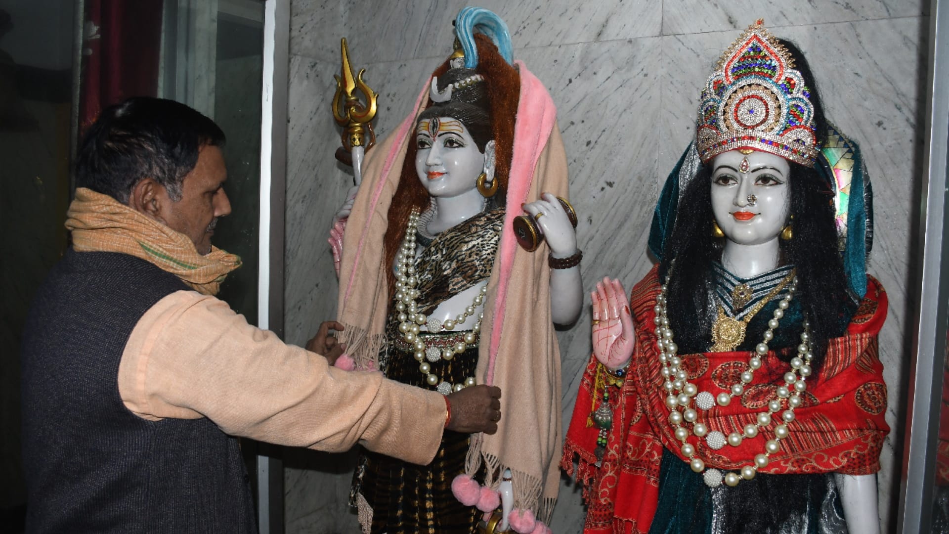 God dressed in warm clothes in cold gorakhpur