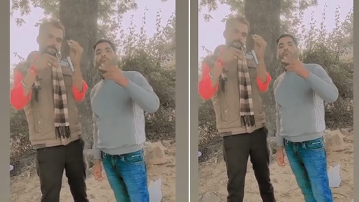 video of two youths waving kattas puffing cigarettes went viral police engaged in search In Chhatarpur