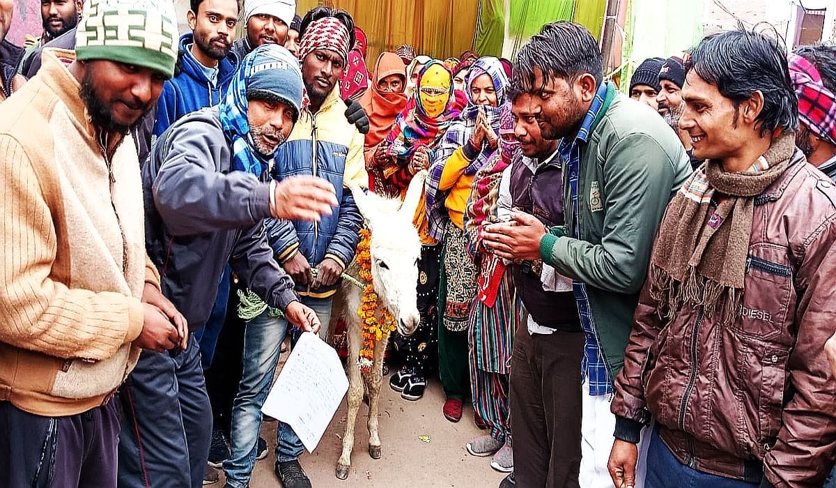 Contract sweepers doing hunger strike gave memorandum to donkey