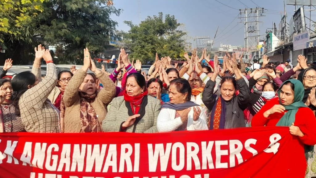 jammu Anganwadi workers and helpers demonstrated in support of their demands