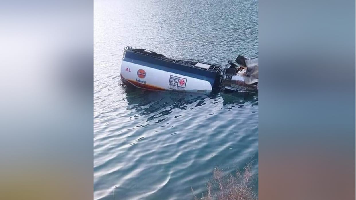 Two killed indian oil tanker fall in pandoh dam in mandi himachal pradesh